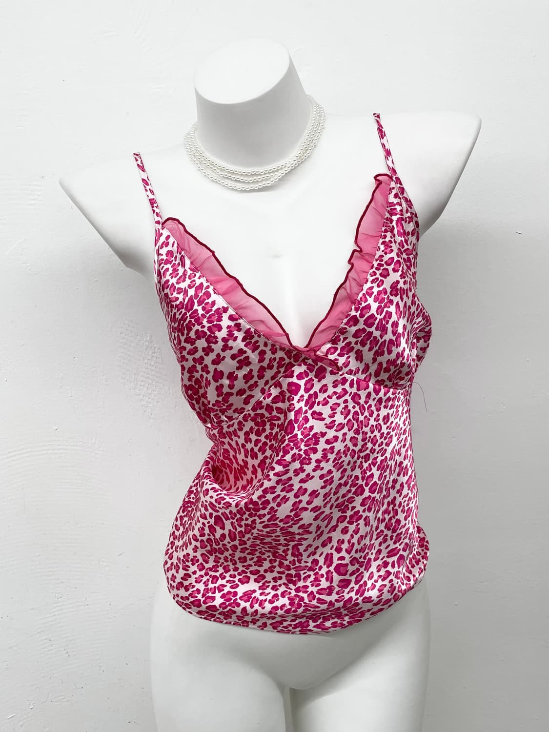 핑크 호피 갸루 새틴 슬립 상품이미지1