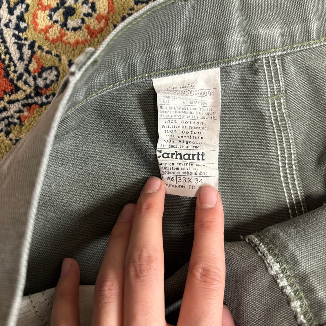 [33] 칼하트 싱글니 모스그린 워크팬츠 상품이미지5