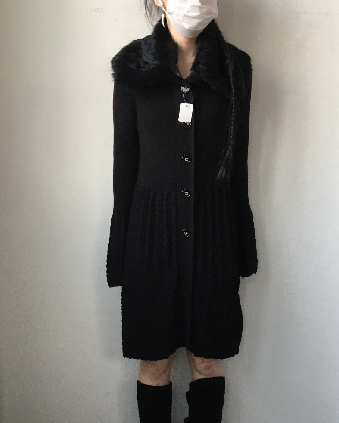 Fur collar point knit long cardigan 상품이미지6
