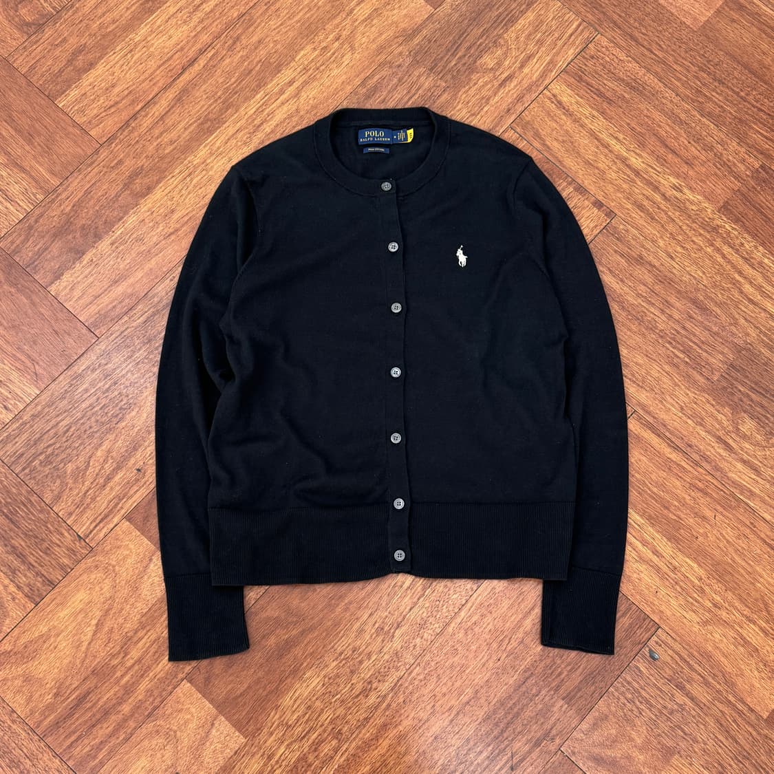 여성용 M 폴로 랄프로렌 블랙 피마 코튼 크루넥 니트 가디건  상품이미지1