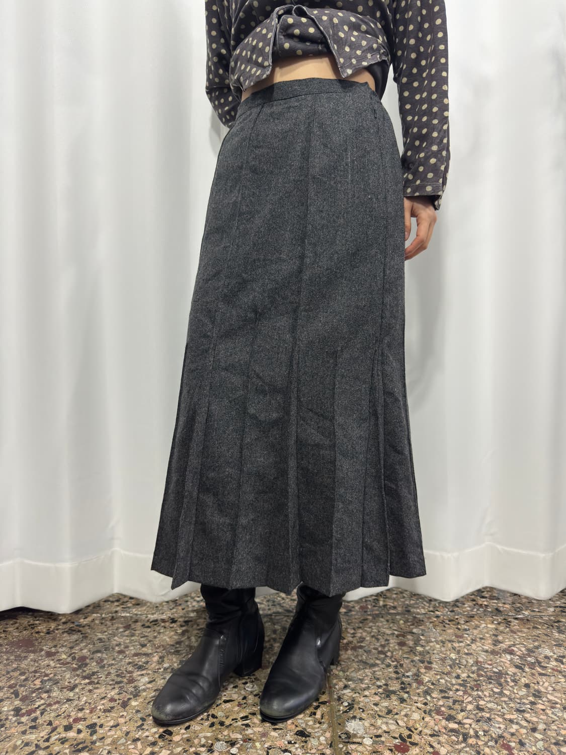 permity gray wool pleats long skirt 상품이미지3