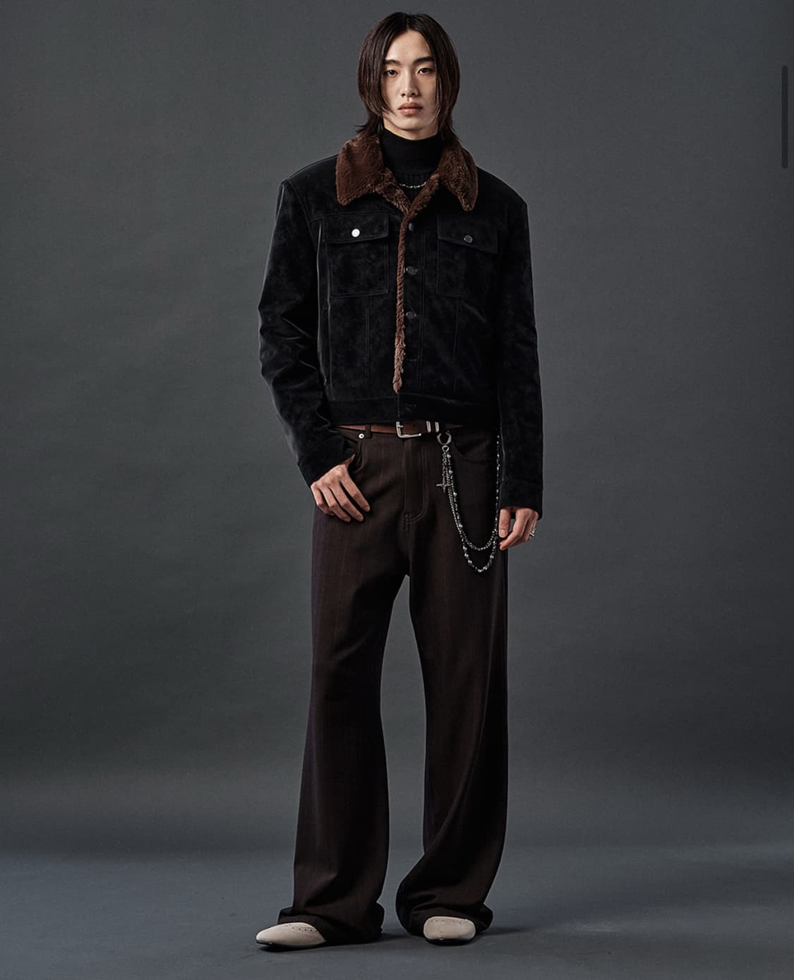 알렌느 벨루아 포우 퍼 트러커 자켓 블랙 브라운 상품이미지2