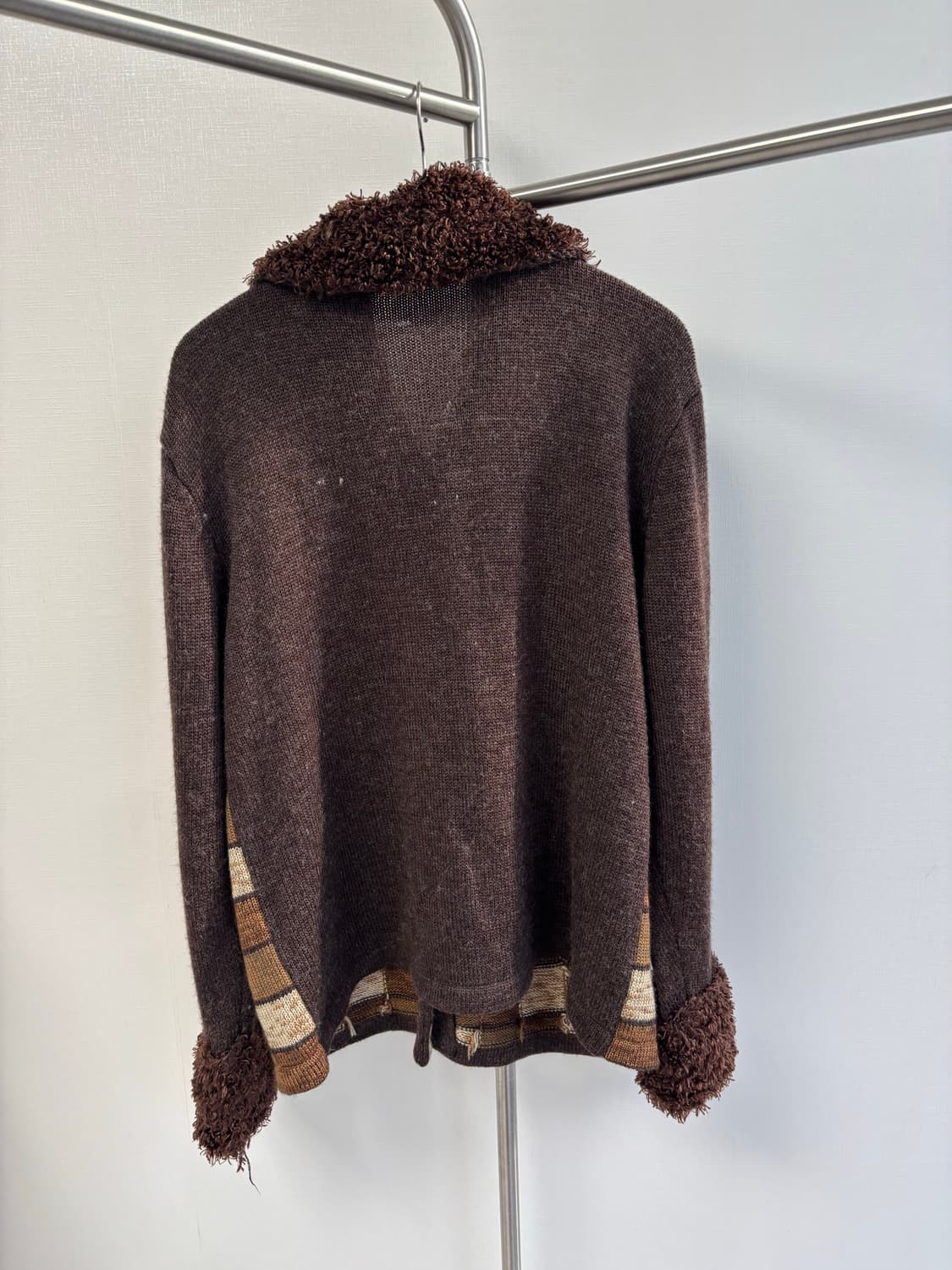빈티지 브라운 체크보드 퍼리 가디건 상품이미지5