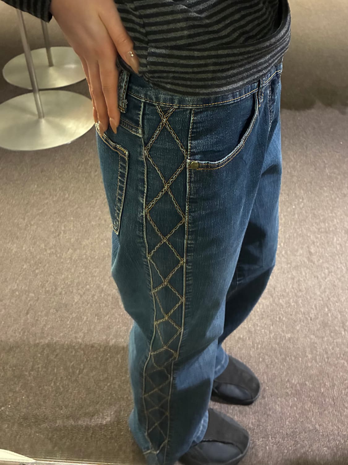 42)Japanese vintage 여성 격자 스티치 데님팬츠 상품이미지2