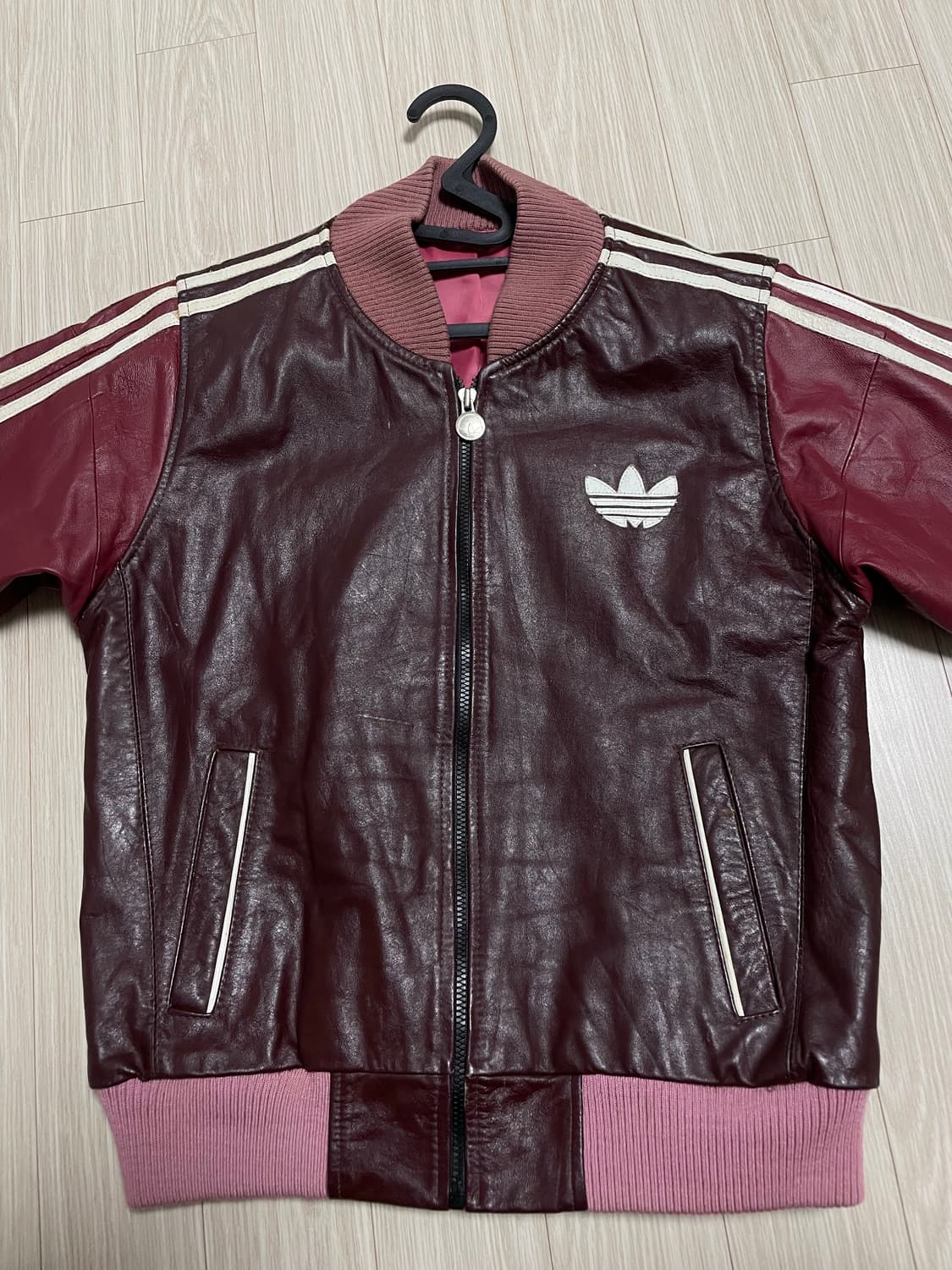 아이다스 빈티지 버건디 레더 자켓 상품이미지2