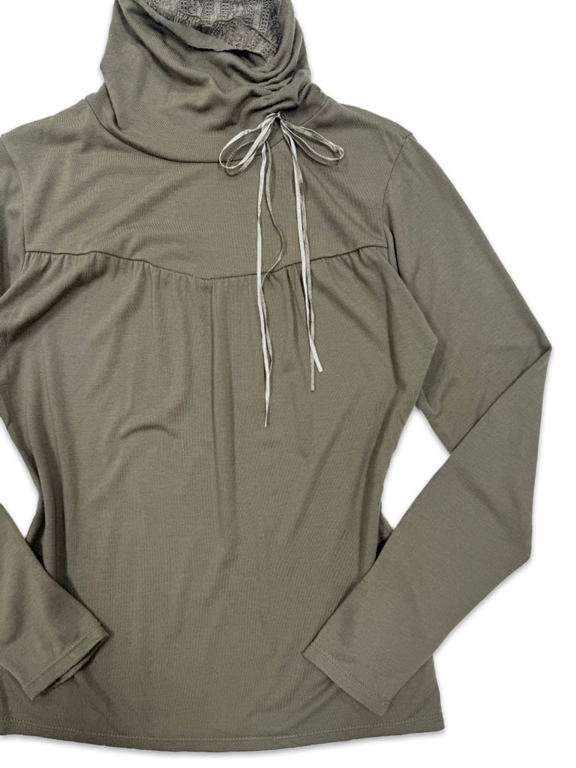 빈티지 카키 리본 레이스 레이어드 긴팔티 상품이미지2