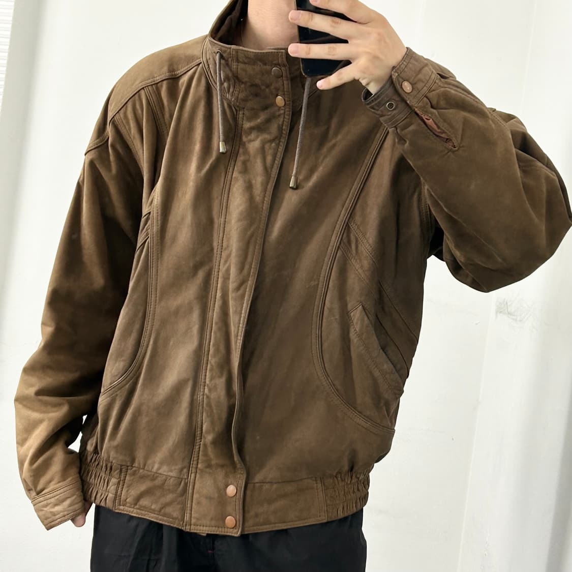 H.B Leather 90s 하이넥 소가죽 봄버 자켓 상품이미지1