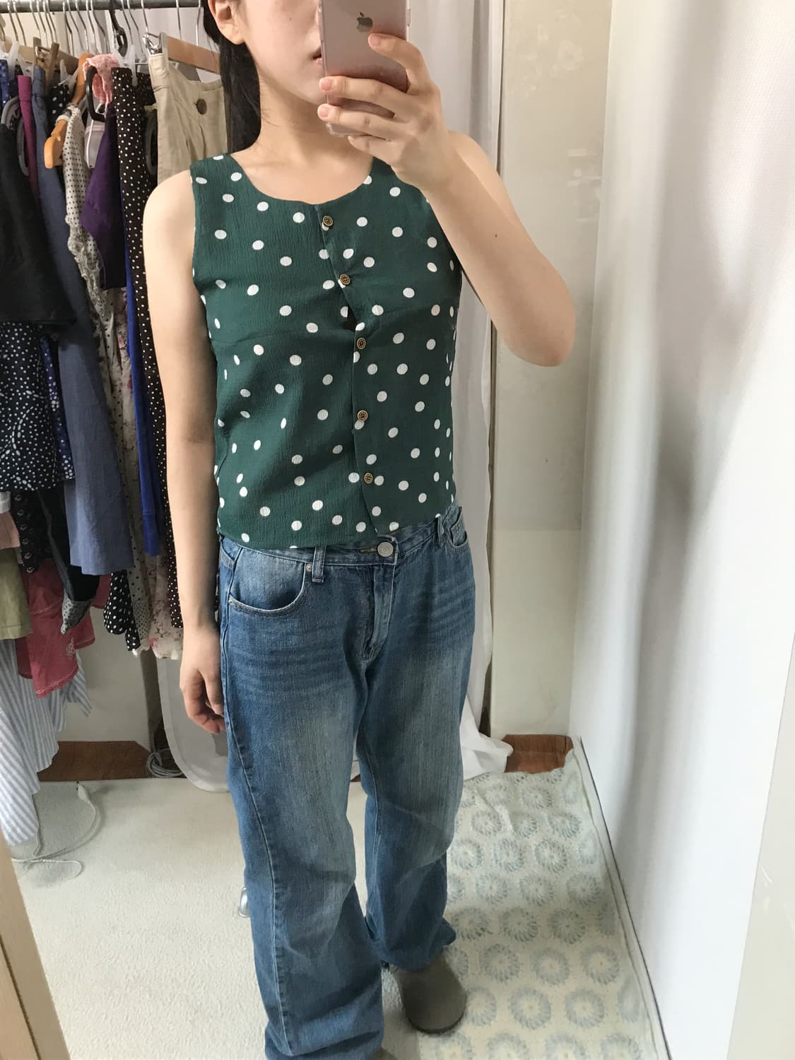 vintage dot green sleeveless 상품이미지3