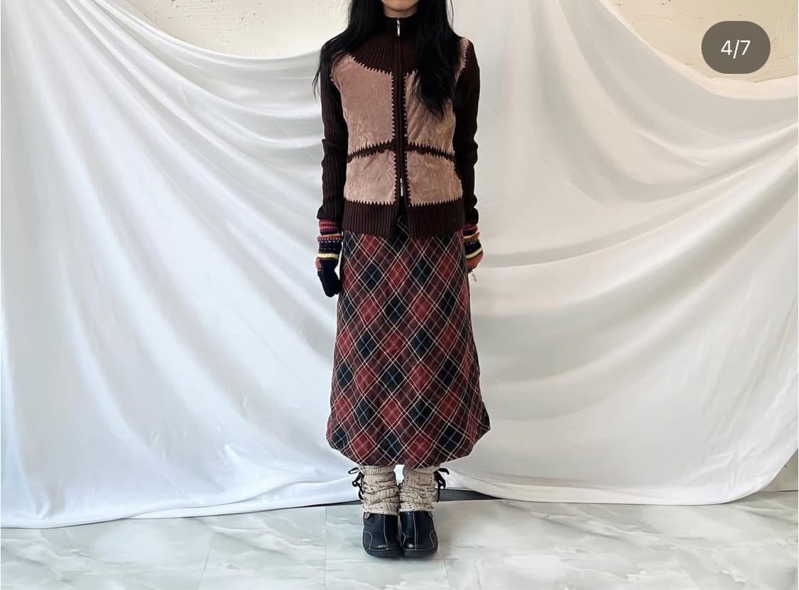 니트 집업, 야상점퍼, 체크스커트 상품이미지4