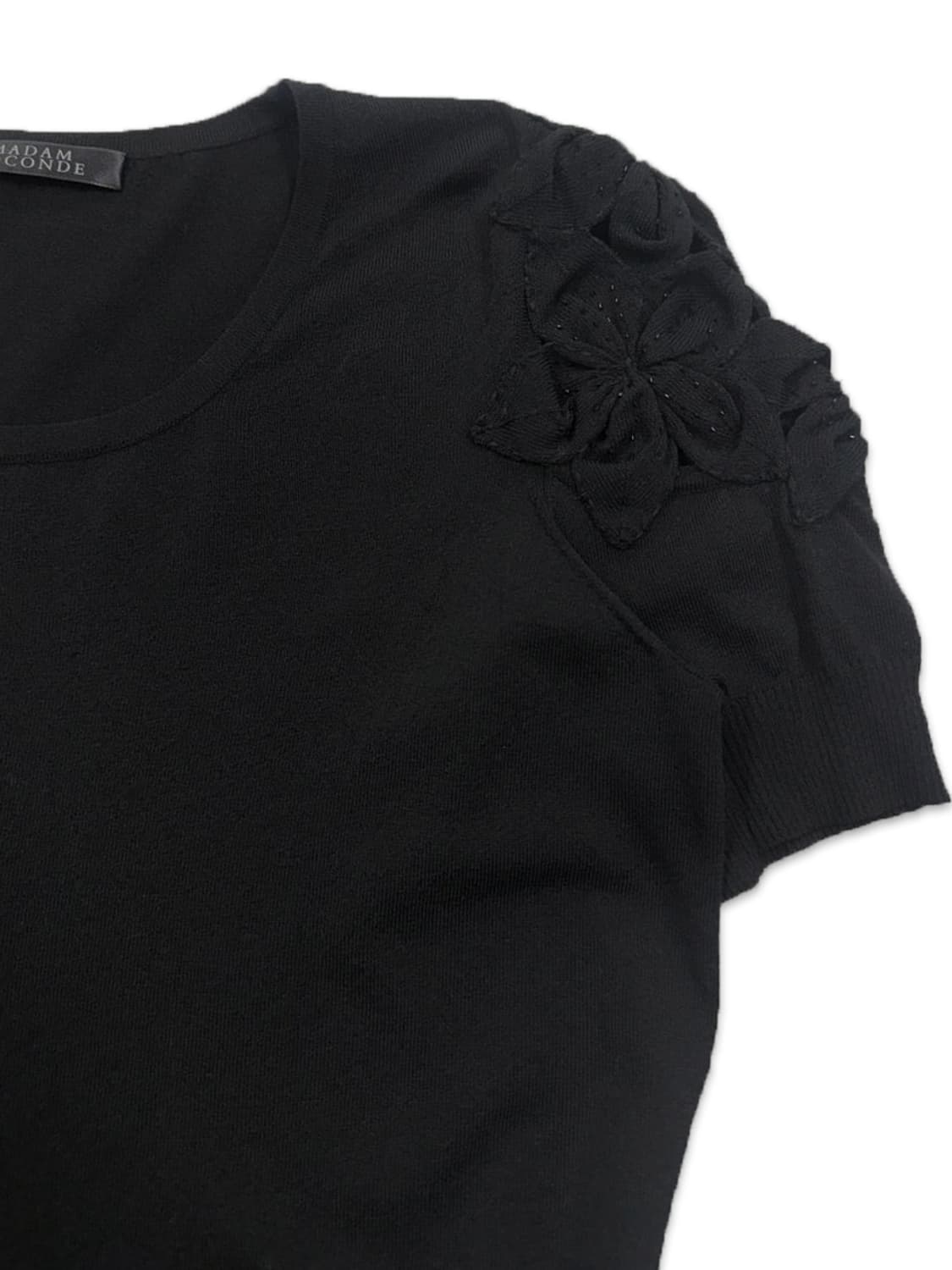 빈티지 madam joconde 블랙 플라워 반팔 니트 상품이미지3