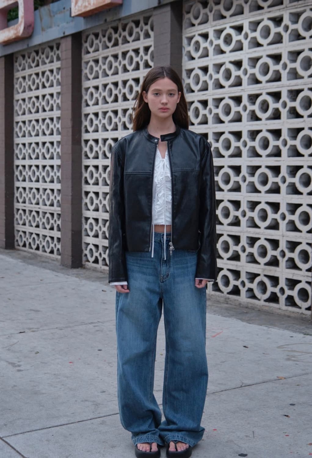 로우클래식 Bandcollar Leather Jacket 블랙 상품이미지1