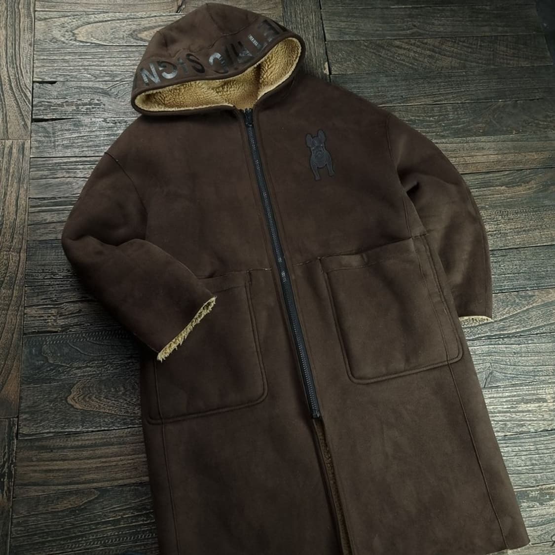 [라이프워크] 리버시블 양면 오버핏 후드 무스탕 코트 브라운 M18544 상품이미지1