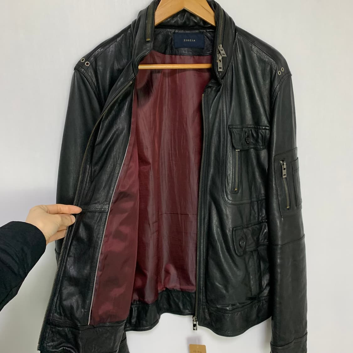지오지아 ziozia 블랙 지퍼 모크넥 포켓 양가죽 자켓 리얼레더 상품이미지5