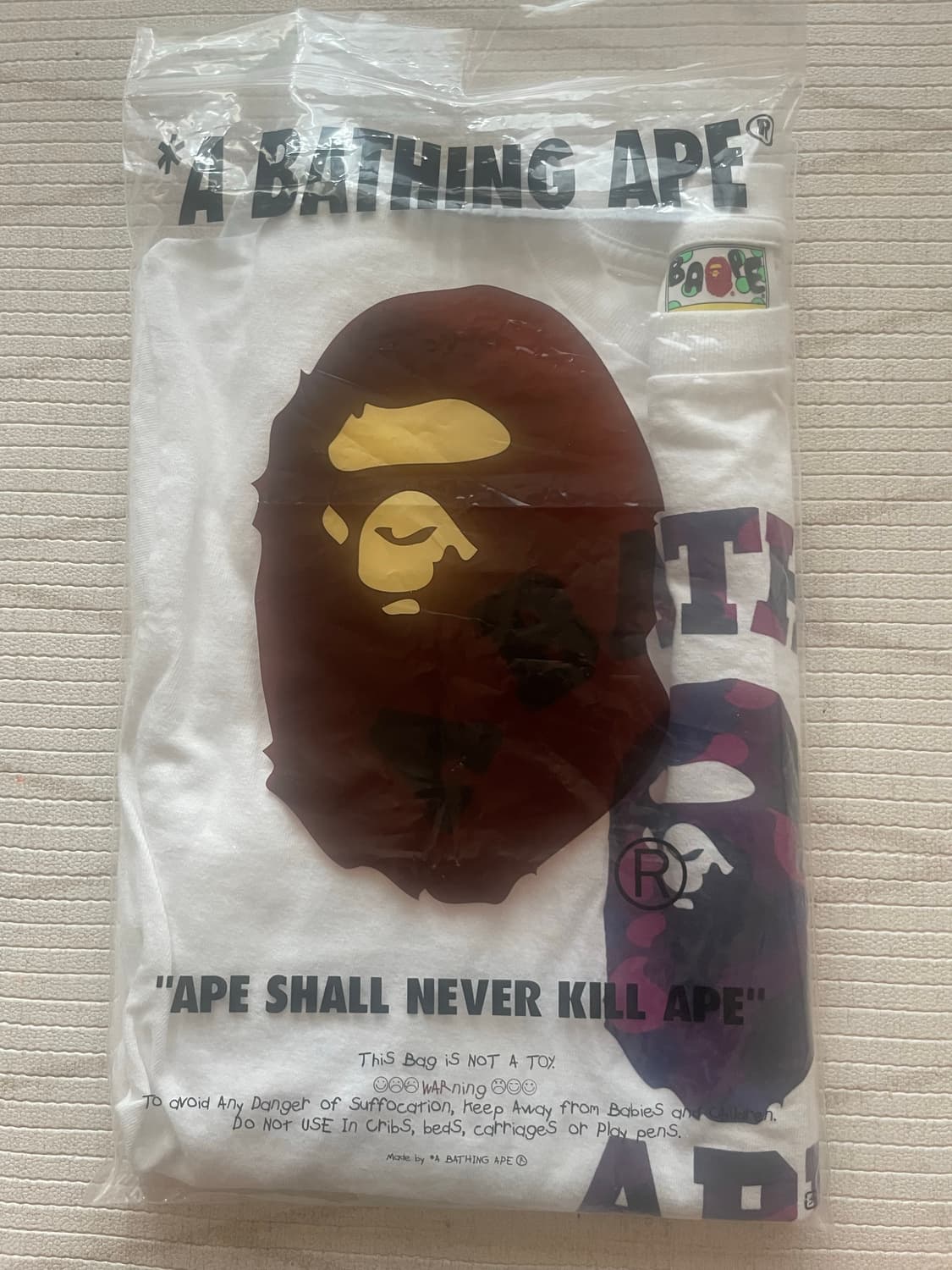 베이프 컬러 카모 컬리지 티셔츠 화이트 퍼플 M 상품이미지3