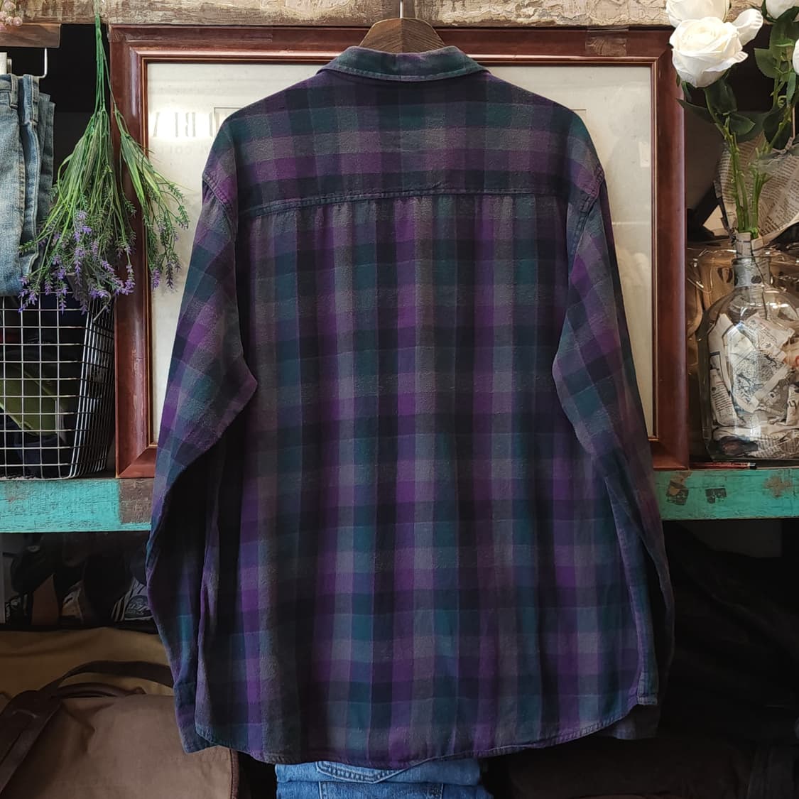 90s 아메리칸 빈티지 체크셔츠 플란넬 셔츠 퍼플 xxl 상품이미지3