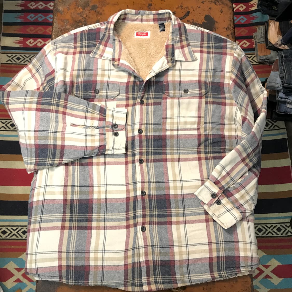 랭글러 아이버리 플란넬 체크 양털 셰르파 자켓 남성 120 빅사이즈 상품이미지1