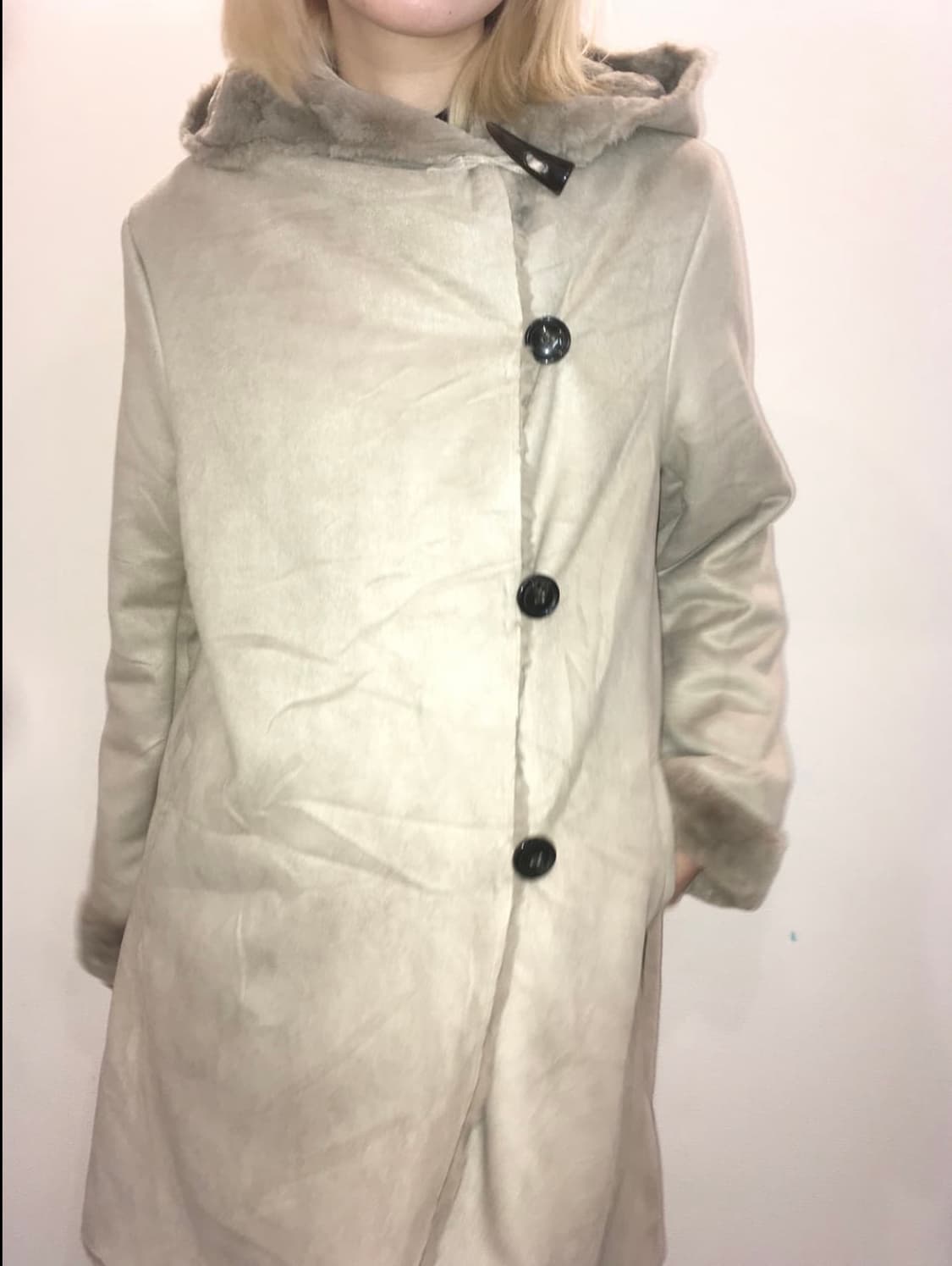 jpn vintage 그레이베이지 후드 더플 무스탕 상품이미지2