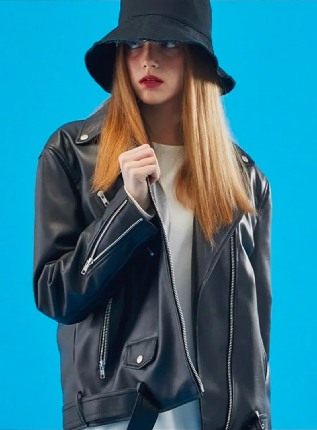 콜릿(KOLEAT) 우먼 오버핏 마일드레더 라이더자켓 미착용 새 제품 상품이미지1