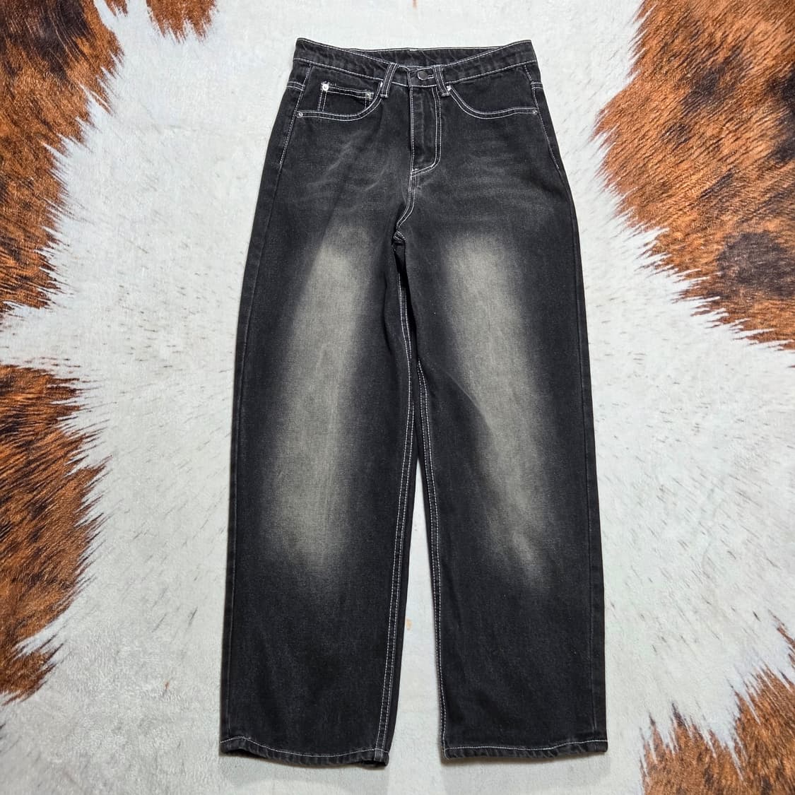 빈티지 흑청 워싱 와이드 데님팬츠 상품이미지1