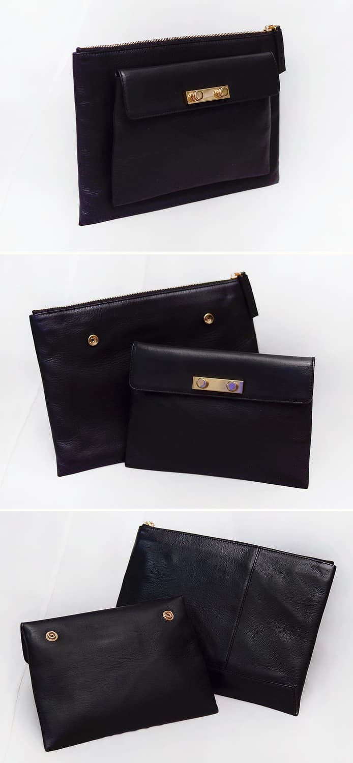 마르니 (MARNI) 금장 블랙 더블포켓 투인원 레더 클러치백 상품이미지4
