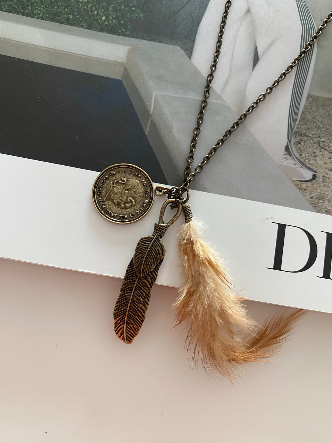 빈티지 y2k 깃털 코인 목걸이 상품이미지2