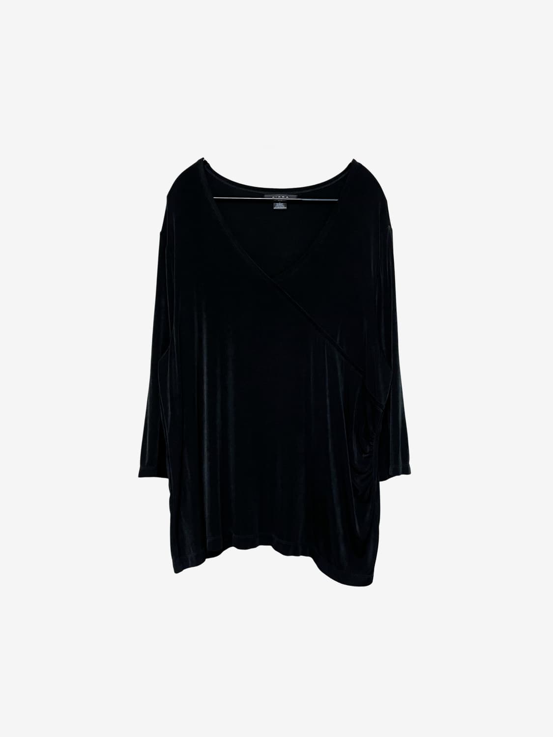 Shirring V-Neck Long Sleeve - Black 상품이미지4