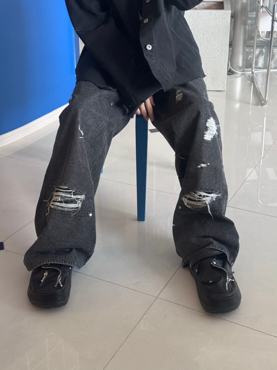 Double Knee Denim Wide Pants 상품이미지7