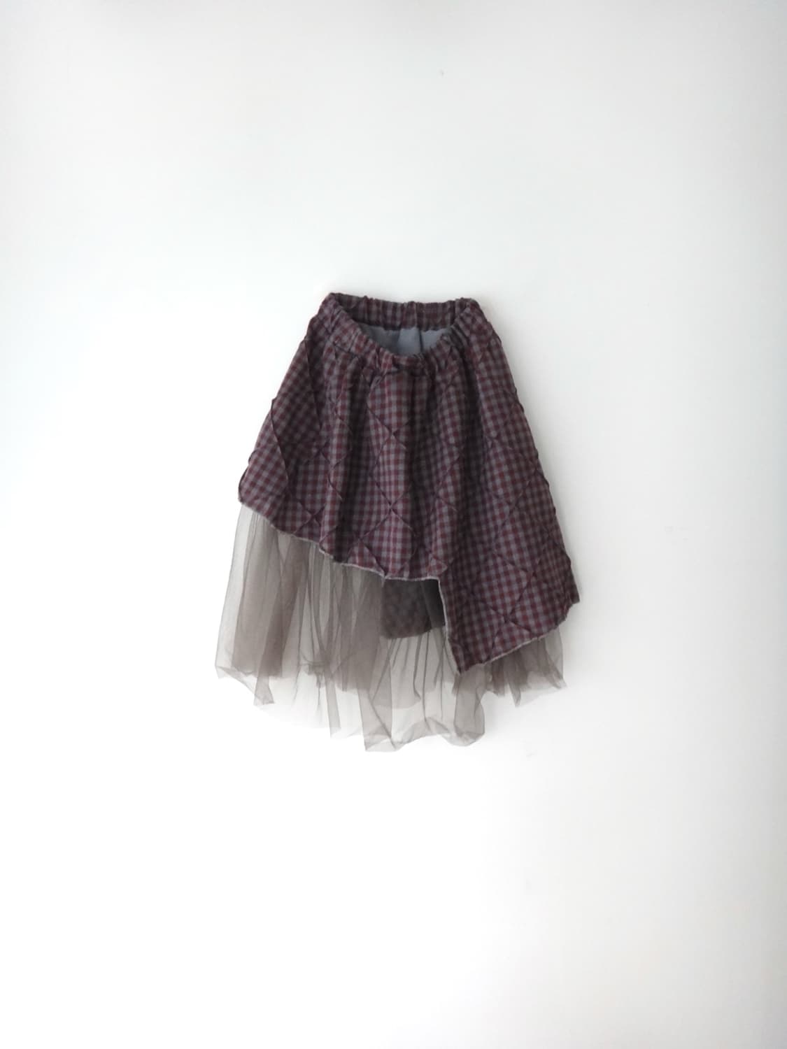 Check sha unbalanced skirt / red & grey 상품이미지1