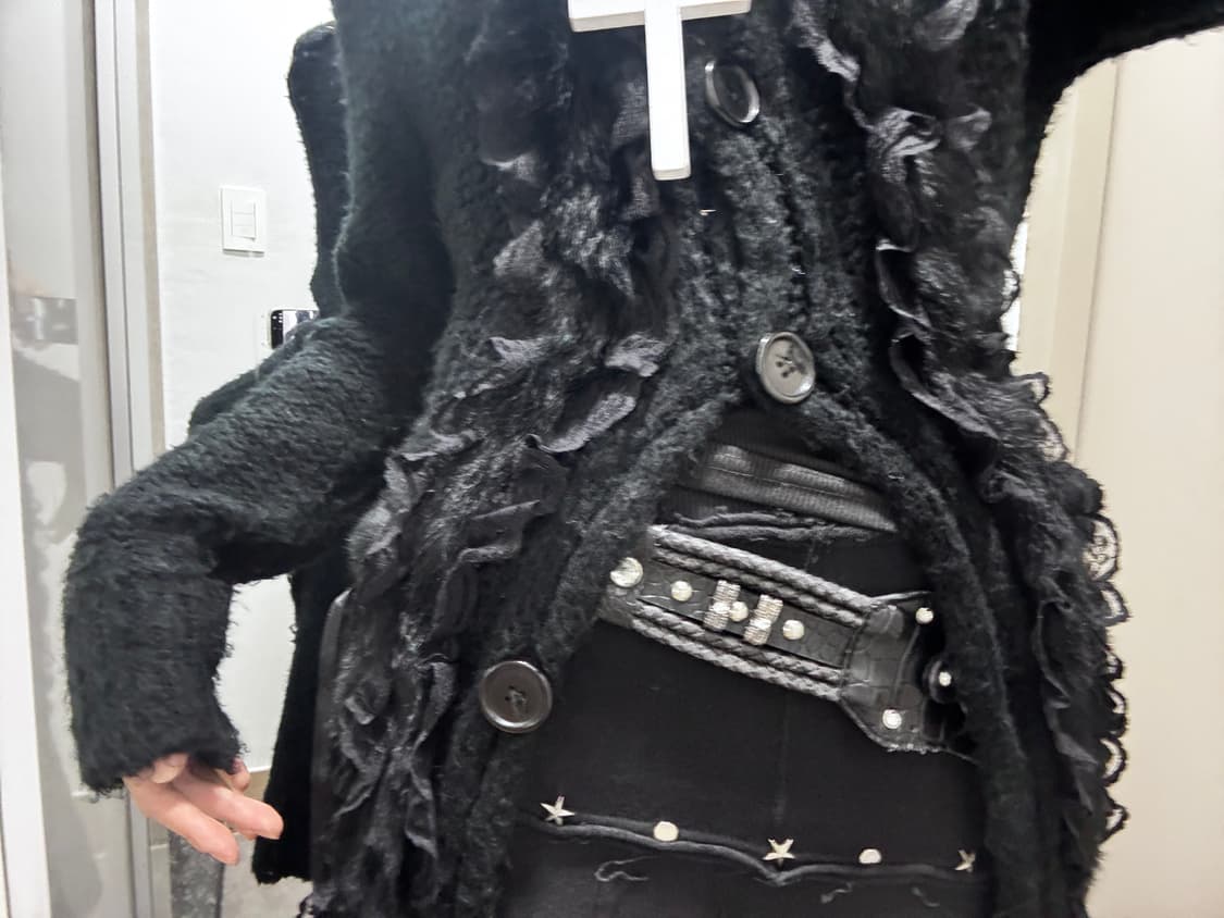 고딕펑크 롱 니트 퍼가디건 상품이미지4