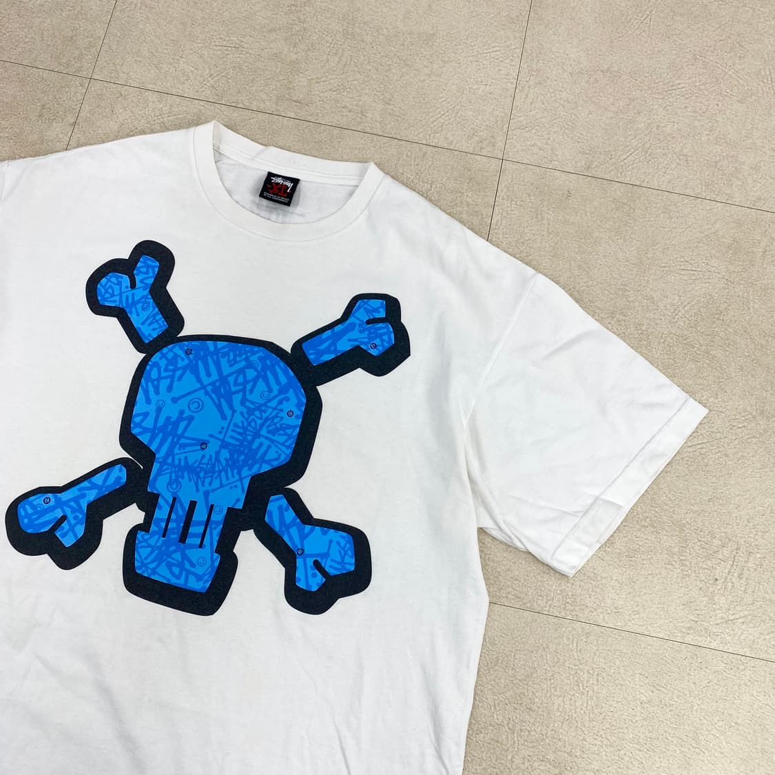 00s 올드 스투시 스컬앤본즈 화이트 하프 티 (105) 상품이미지1