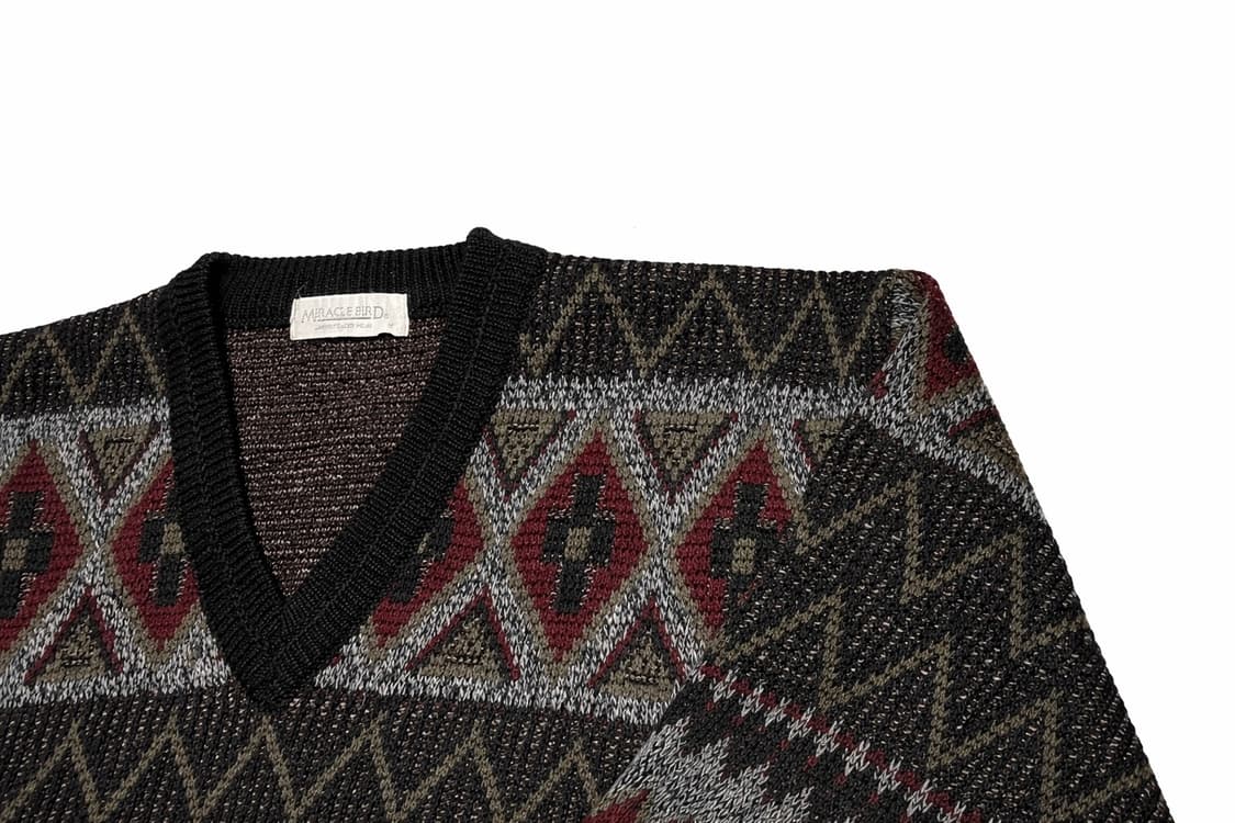 JPN 90s 일본 빈티지 레트로 노르딕 울혼방 패턴 니트 브이넥 스웨터 상품이미지3