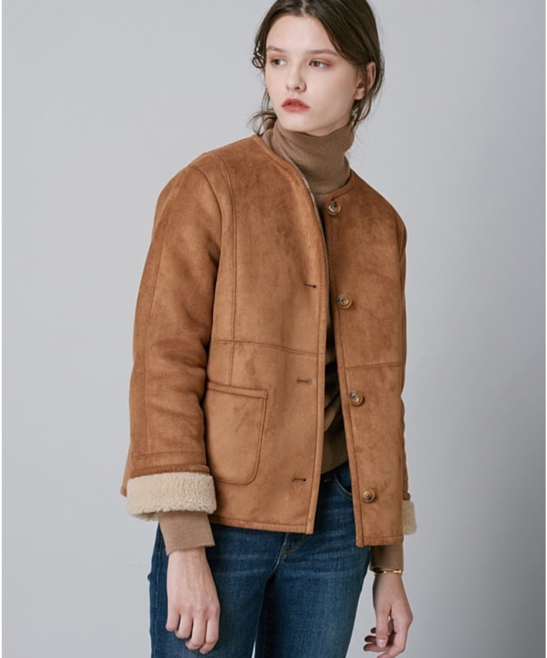 르비에르 LEVIERE 카멜 숏 무스탕 55.44 상품이미지1