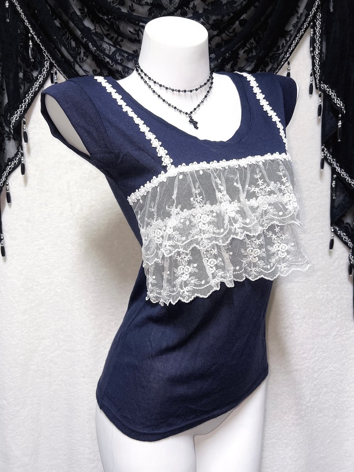 로맨틱갸루 고딕 고스로리 프릴 레이스 로걀탑 나시 슬리브리스 페어리 핀터 상품이미지5