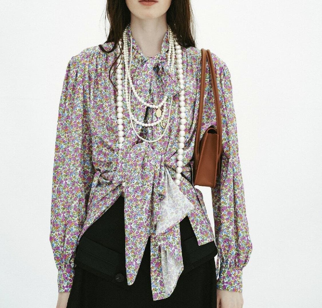 문스워드 플로럴 타이 블라우스 새상품 상품이미지1