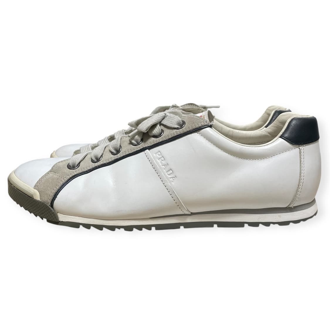 280~285) 프라다 스포츠 로고 레더 스니커즈 화이트 상품이미지3