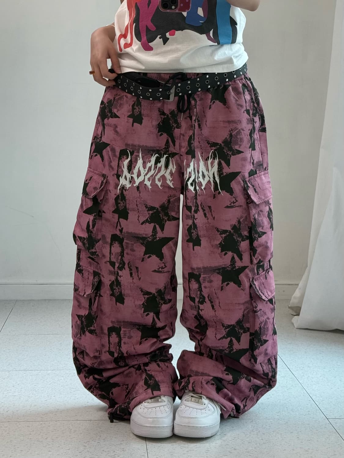 빈티지 핑크 스타 카고 팬츠 상품이미지1
