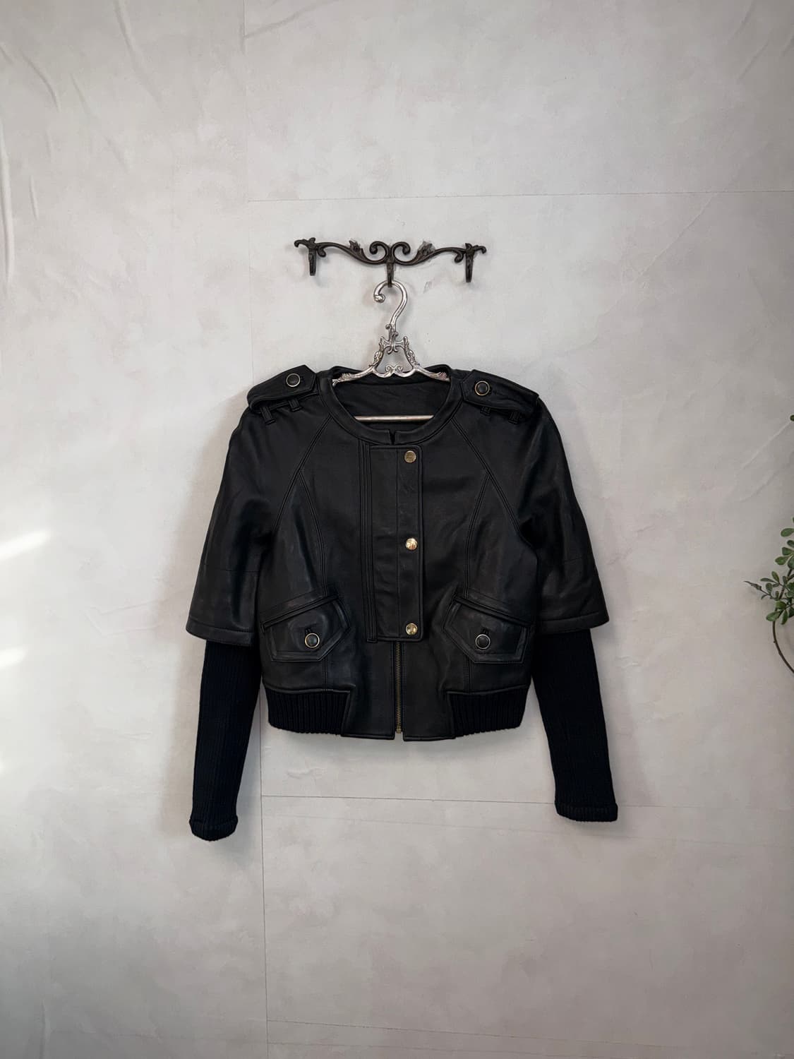 Black lamb skin warmer knit jacket  상품이미지2