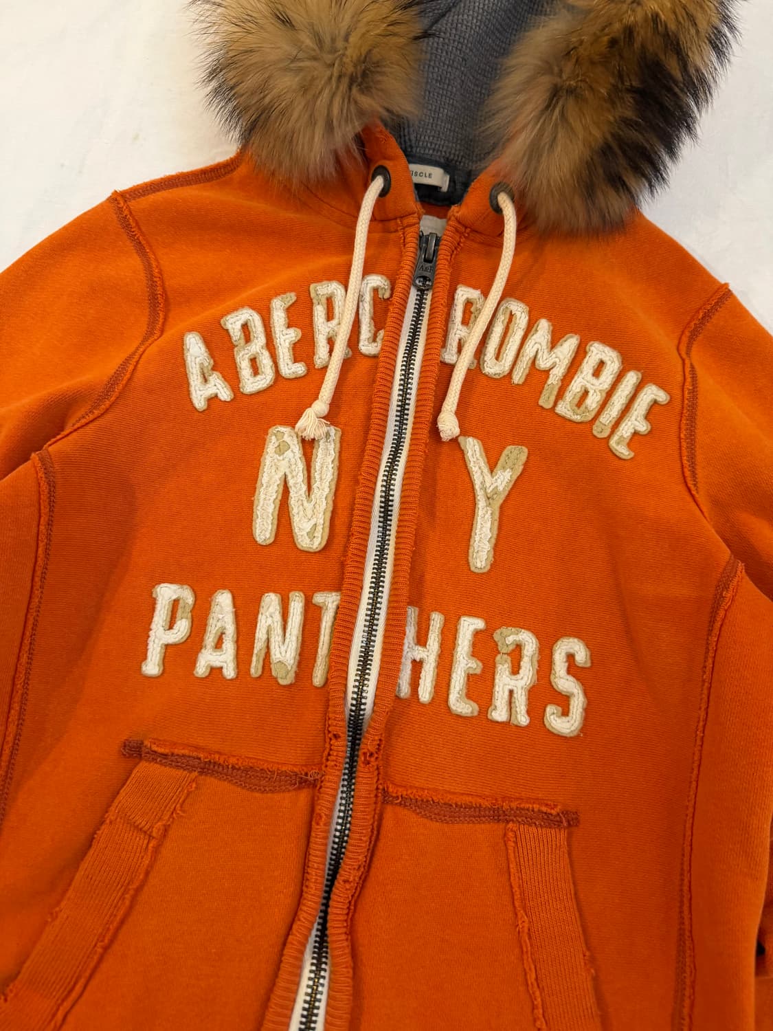 아베크롬비 y2k 울프죠 퍼 후드집업 타이거 오렌지 상품이미지2