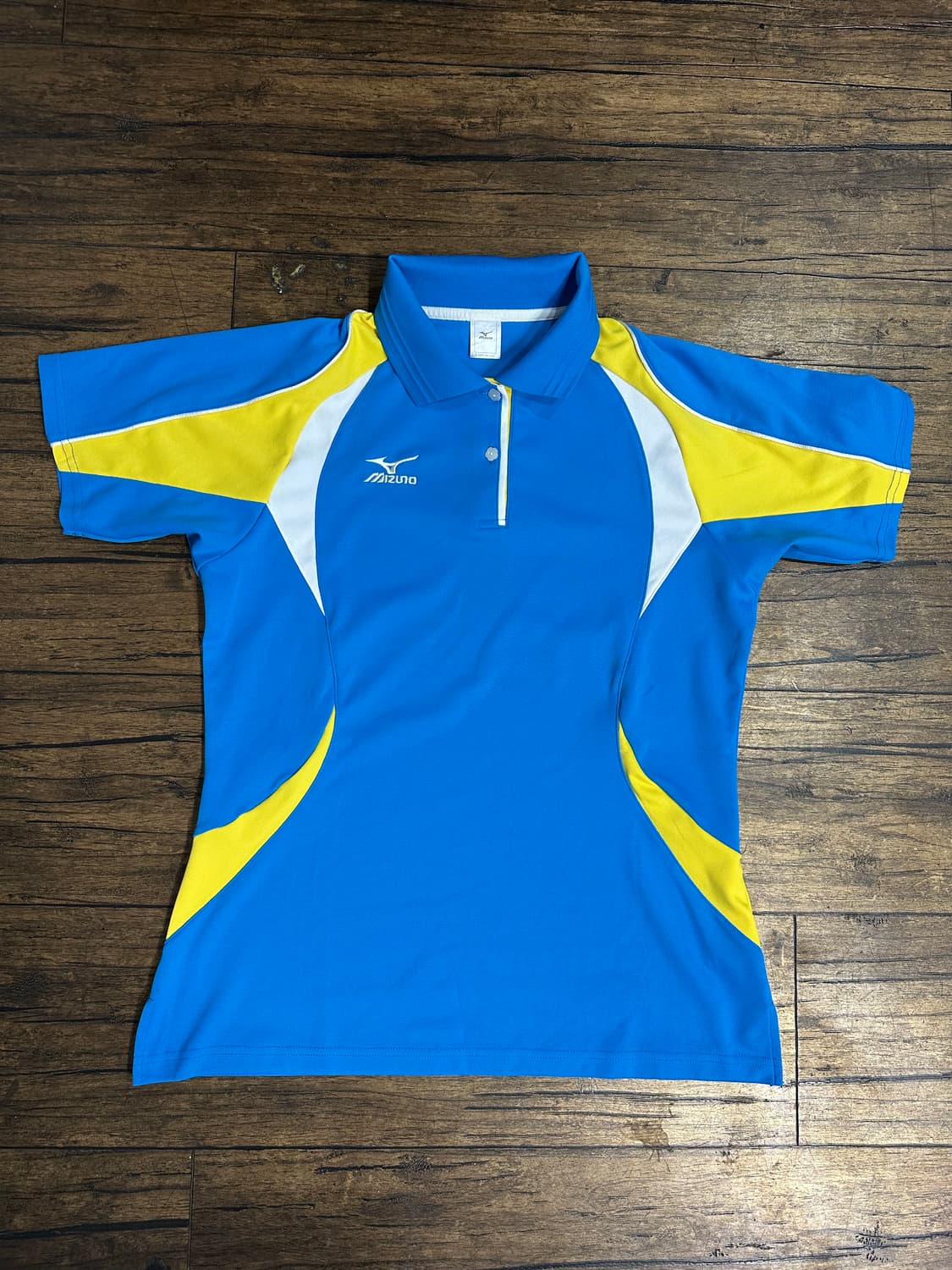 미즈노(Mizuno) 일본제 기능성 반팔 카라티 블루 옐로우 배색 실측M 상품이미지1