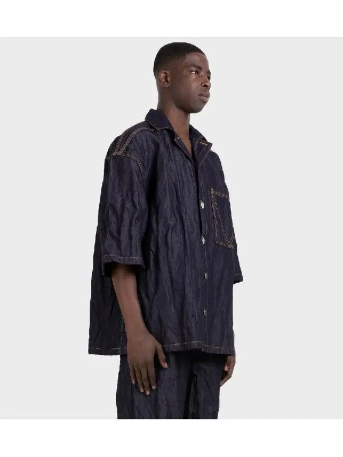 [48] 보테가베네타 메탈릭 크링클 트윌 생지 데님 반팔 셔츠 자켓 상품이미지3