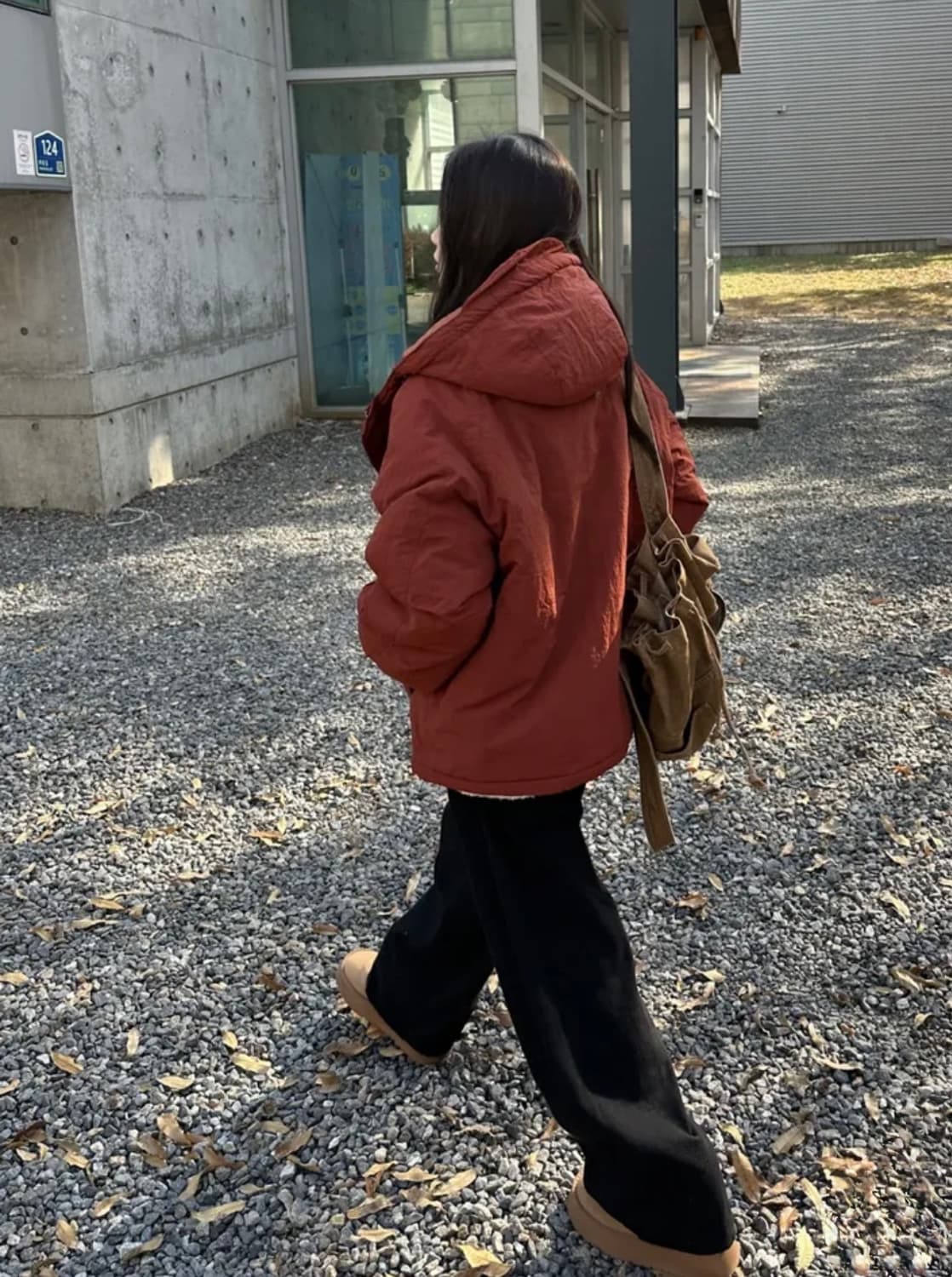 플랩 스토퍼 웰론 후드패딩 점퍼 브릭 컬러 상품이미지7