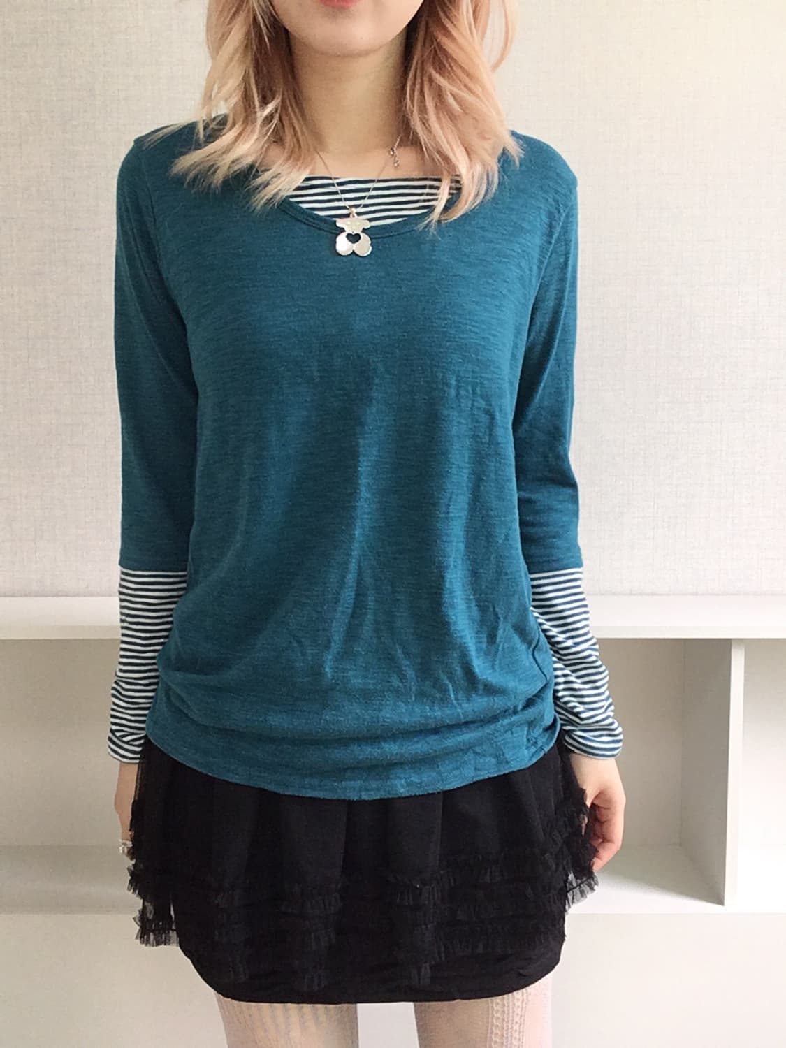 -jpn vintage bluegreen stripe shirring l 상품이미지1