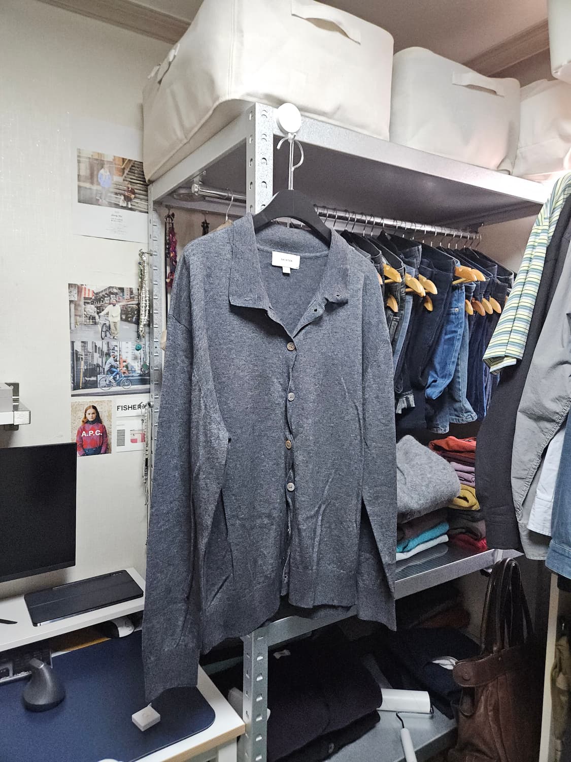 셔터 하이 칼라 트위스트 버튼 가디건 (L) 상품이미지1