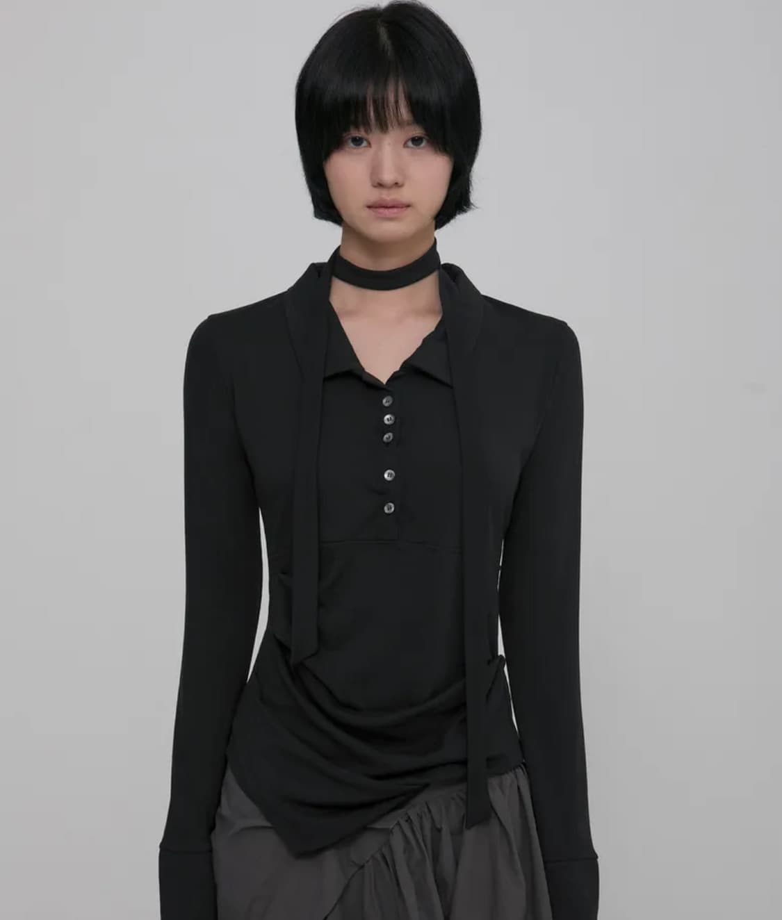 플레어업 드레이프 셔츠 롱슬리브 블랙 (택달린 새상품) 상품이미지2