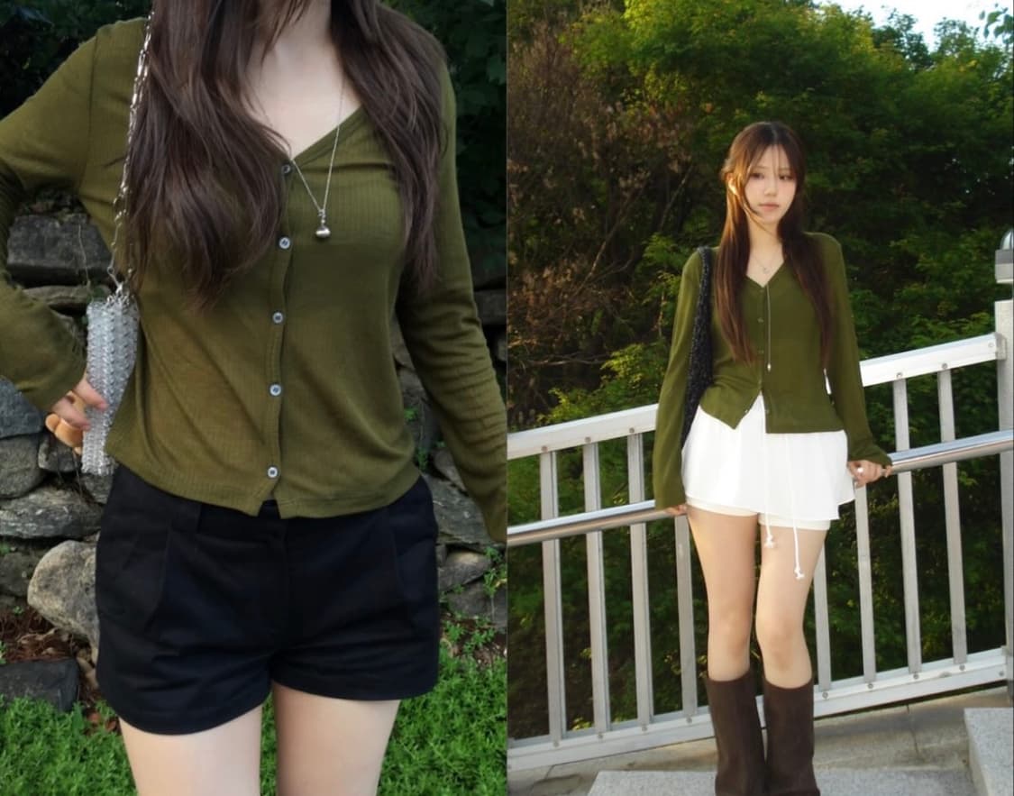 아워캐비넷 calm slim 가디건 카키색 상품이미지1