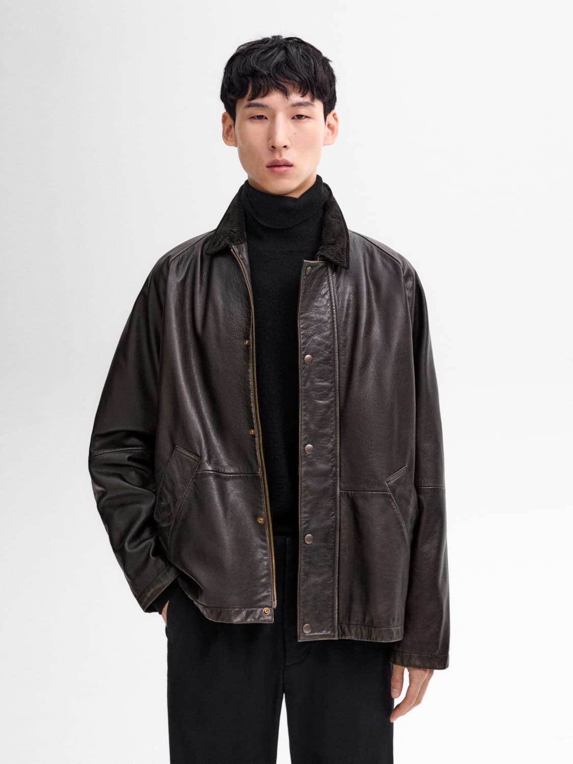 마시모두띠 램스킨 코듀로이 카라 가죽 레더 자켓 상품이미지1