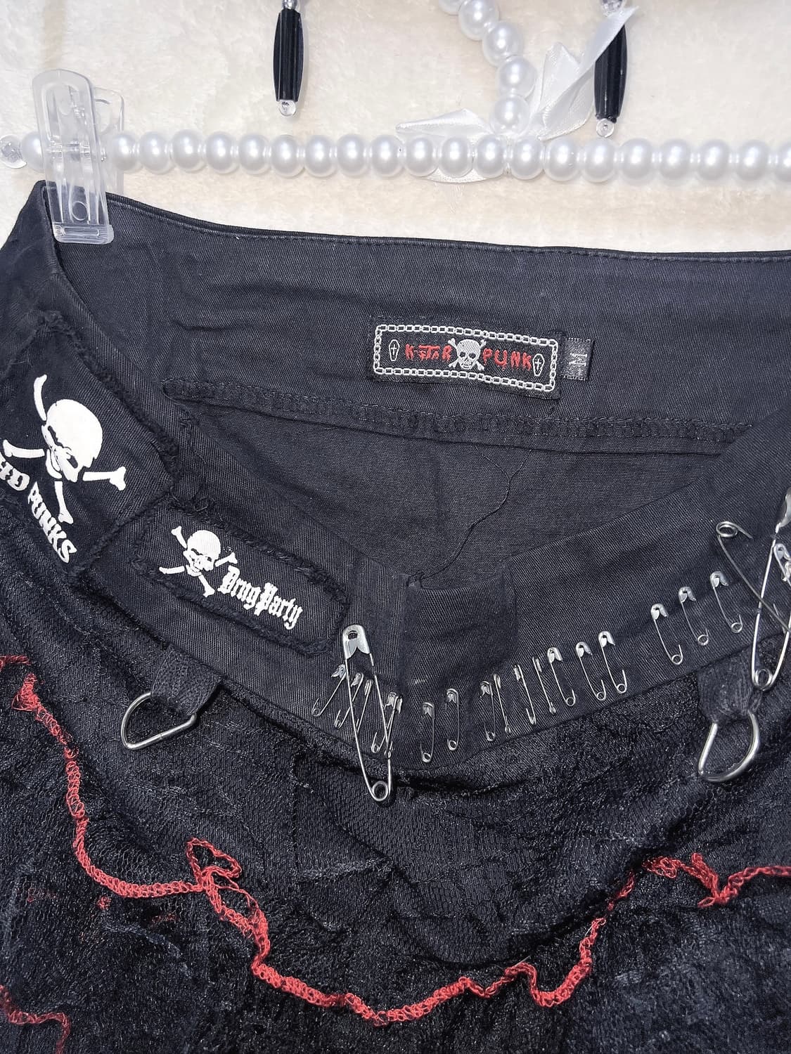 매드펑크st 고스고딕 레이스망사 패치 미니스커트 해골 블러드 치마 미사깔 상품이미지9