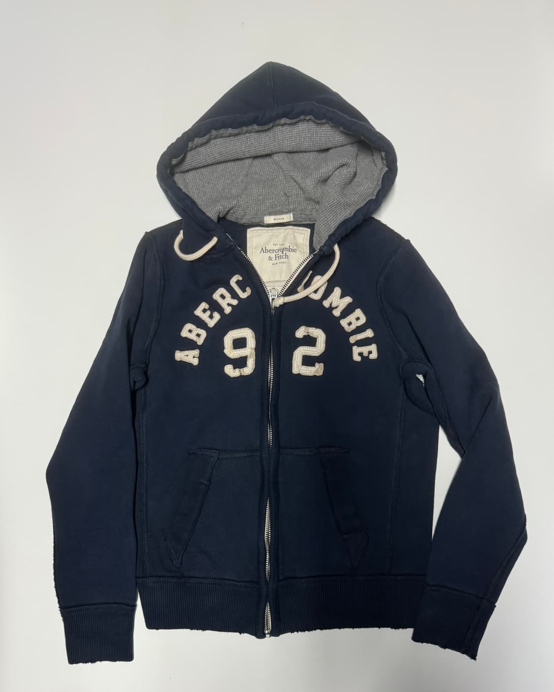 공용!! 아베크롬비 자수 스펠아웃 기모 후드집업 M 네이비 상품이미지1
