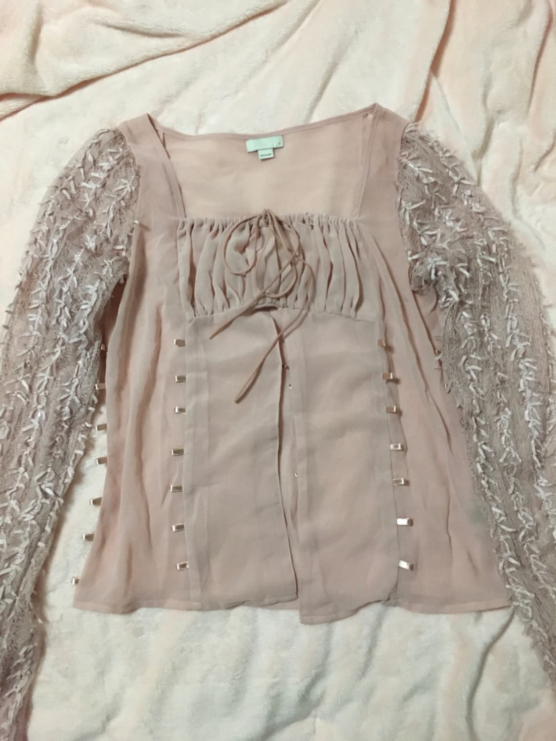 bonnae 본네 레이스업 쉬폰 블라우스 핑크 상품이미지1