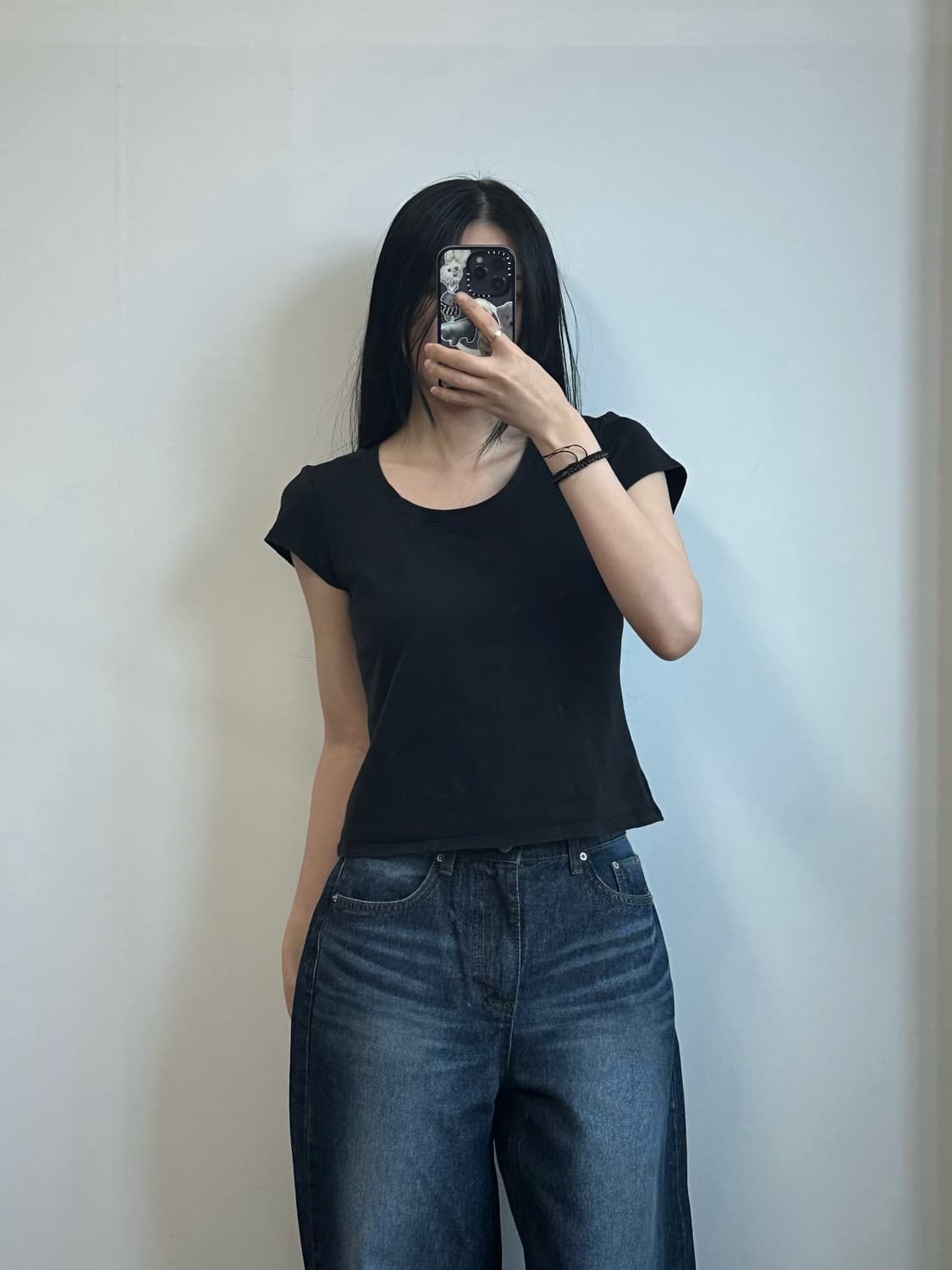 오픈와이와이 캡소매 블랙 반팔 티셔츠 상품이미지1